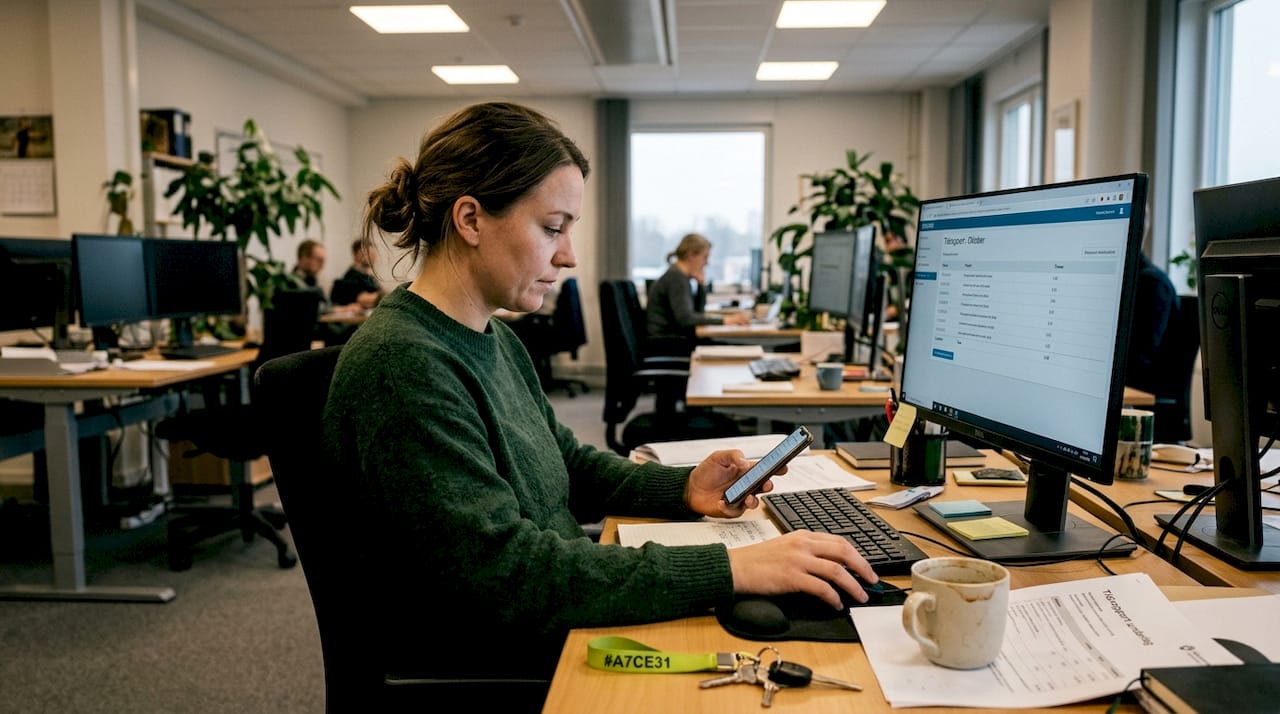 Medarbetaren går igenom sin digitala tidrapport en extra gång för att allt ska stämma.