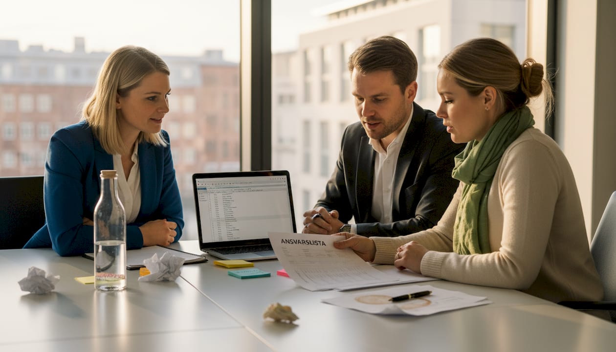 Under mötet går gruppen igenom och diskuterar vilka ansvar och roller som gäller inom SAM.