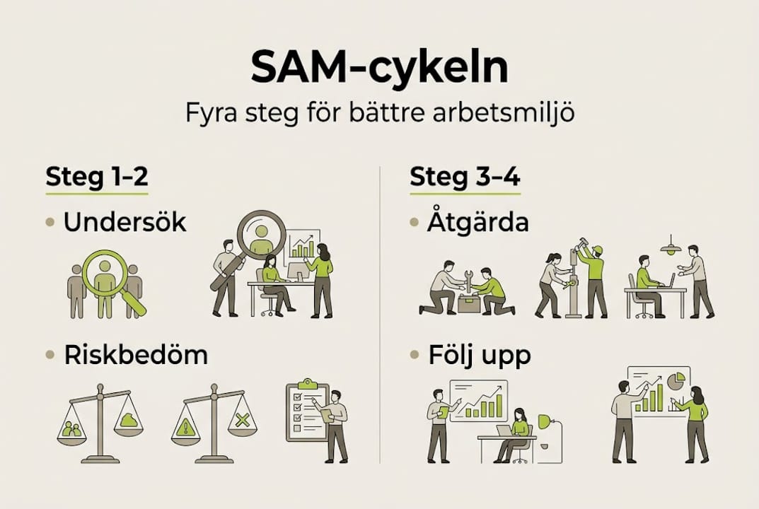 Illustration som visar de fyra stegen i SAM-processen