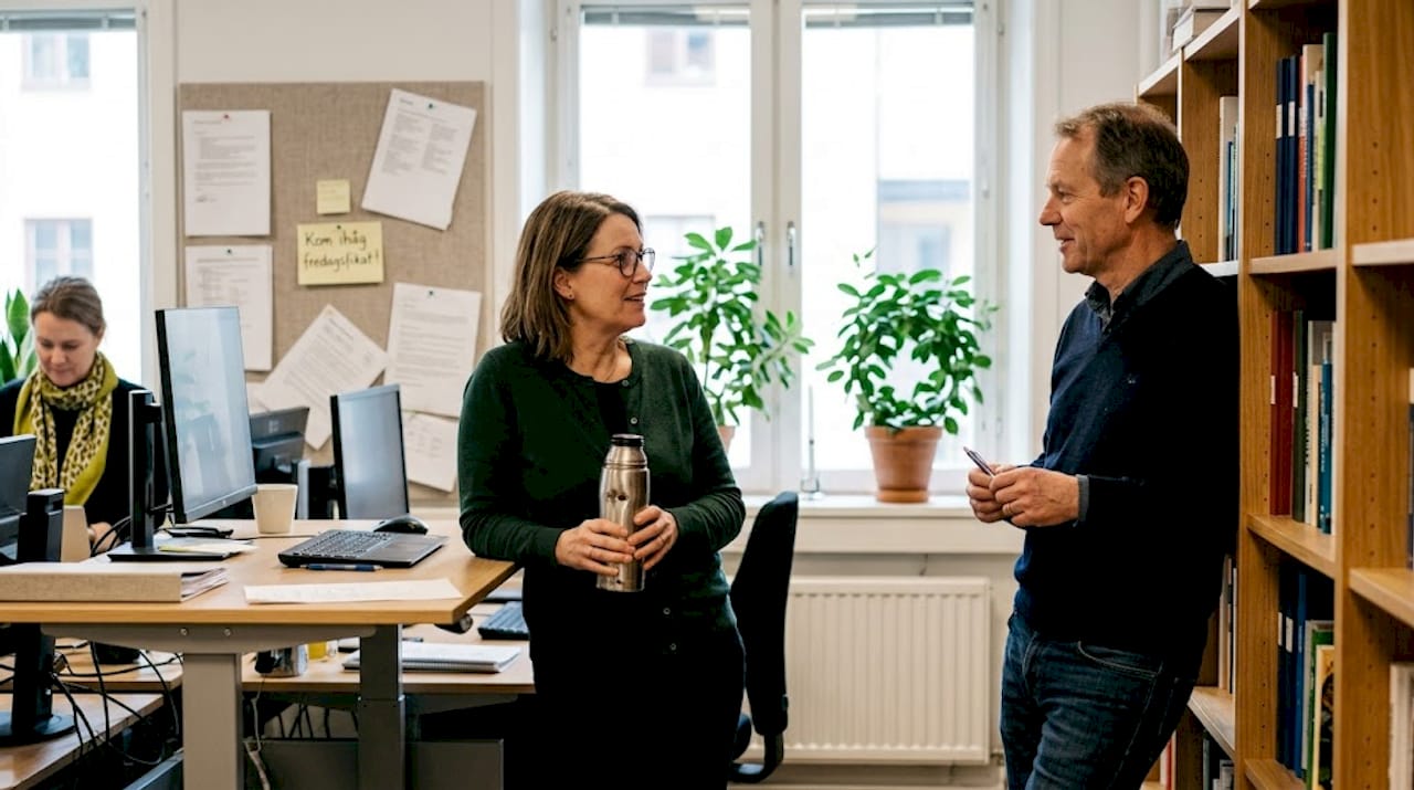 En medarbetare tar upp frågor kring arbetsmiljön tillsammans med sin chef.