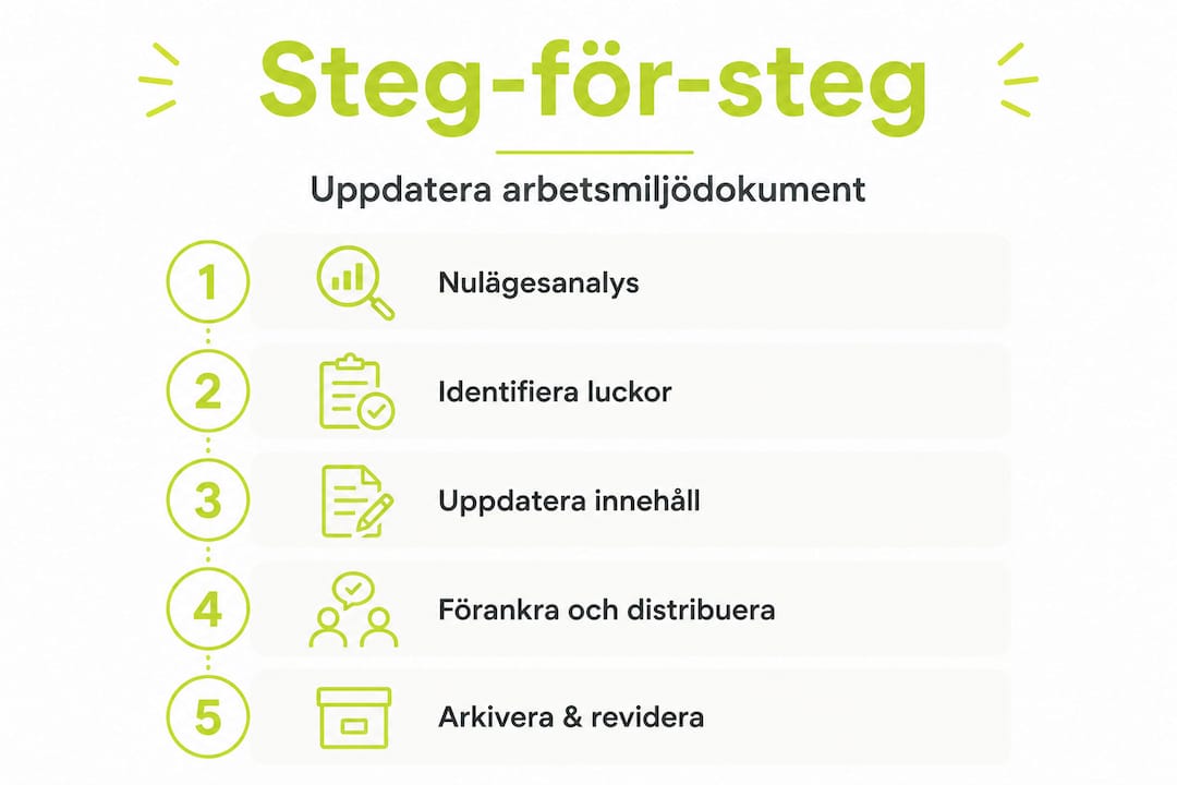 Så här uppdaterar du arbetsmiljödokument – en tydlig steg-för-steg-guide i infografikformat