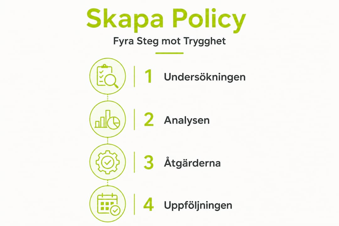 Fyra konkreta steg för att ta fram en effektiv handlingsplan mot diskriminering – illustrerat i en tydlig infografik.