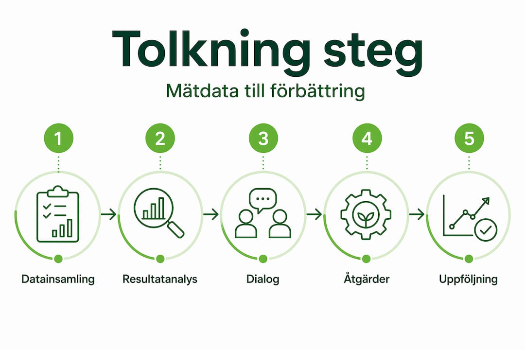 Infografik med steg för analys och uppföljning av arbetsmiljöklimat
