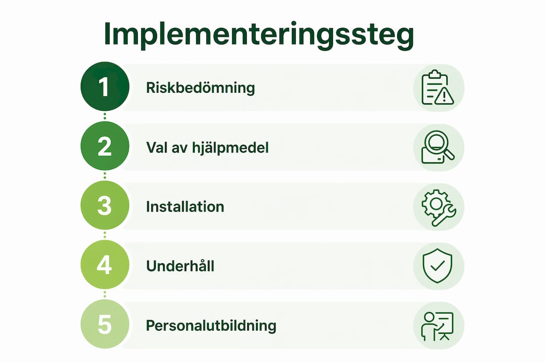 Infografik med steg för att införa tekniska hjälpmedel i arbetsmiljöarbetet