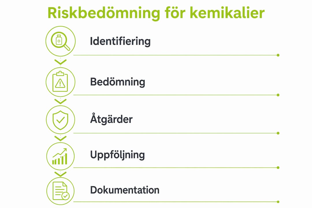 Grafisk översikt över hur du steg för steg bedömer risker vid kemikalieexponering