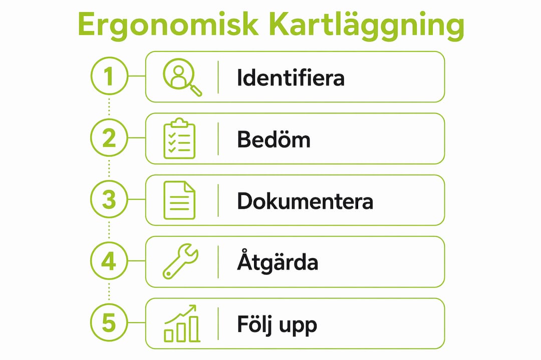 En överskådlig infografik som steg för steg visar hur en ergonomisk analys går till.