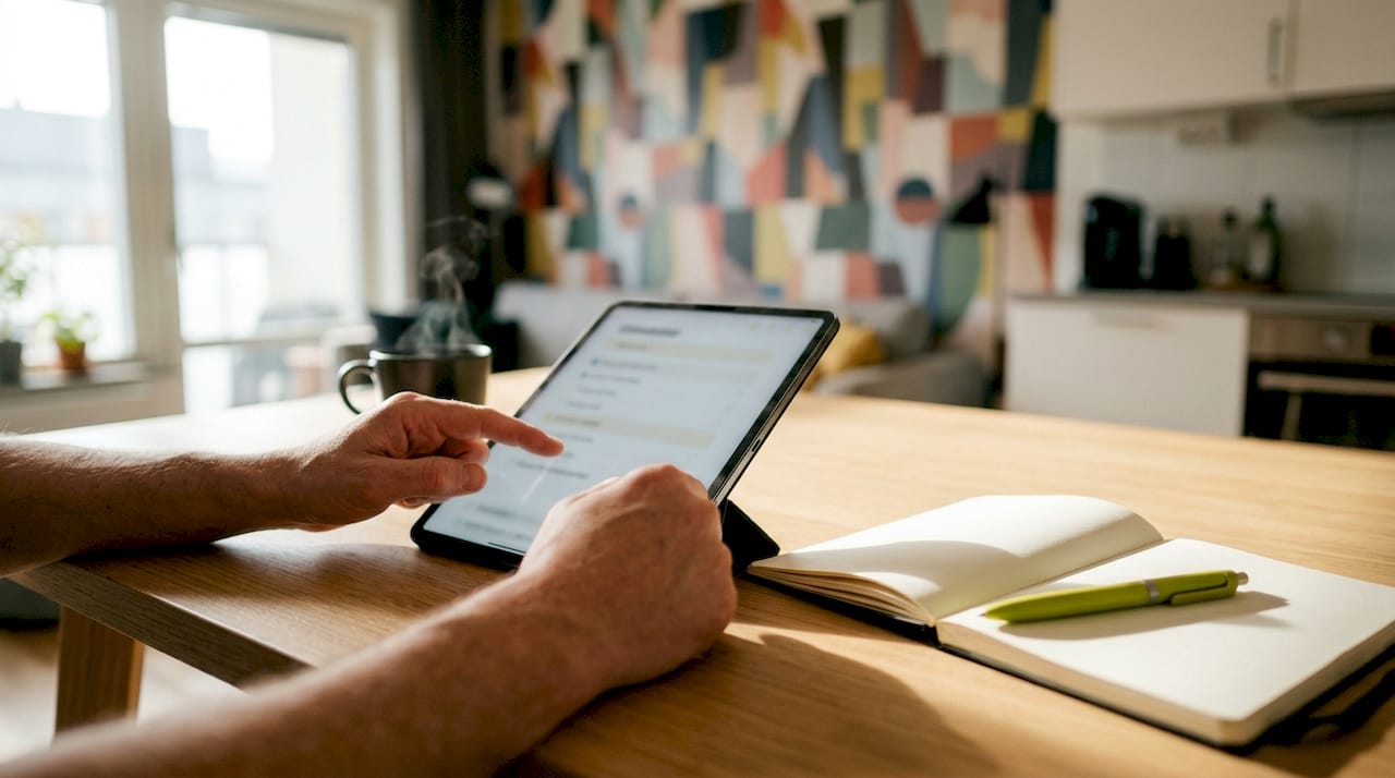 Detaljbild på händer som genomför digital onboarding på en surfplatta