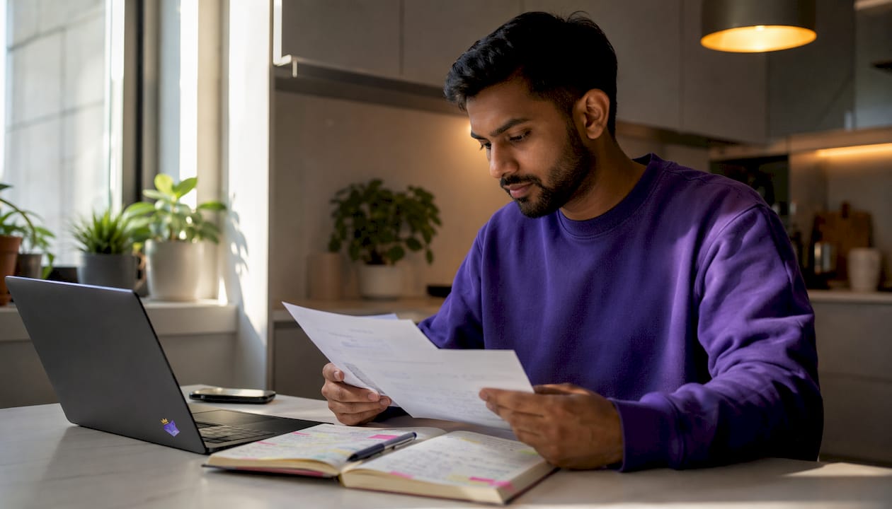 Man reviewing prompt before-and-after drafts