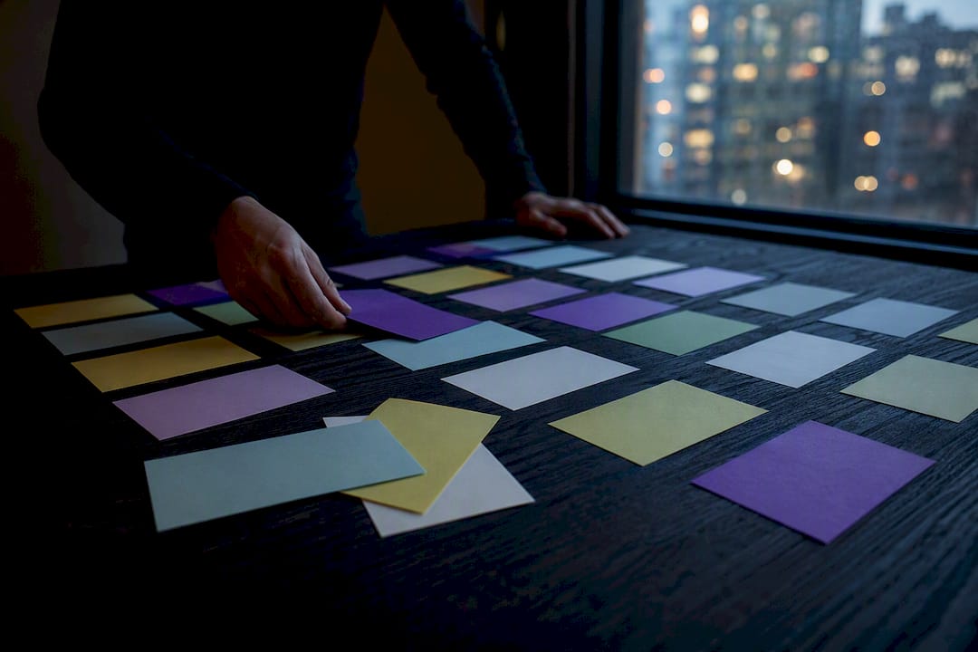 Compact layout of colorful prompt tag cards