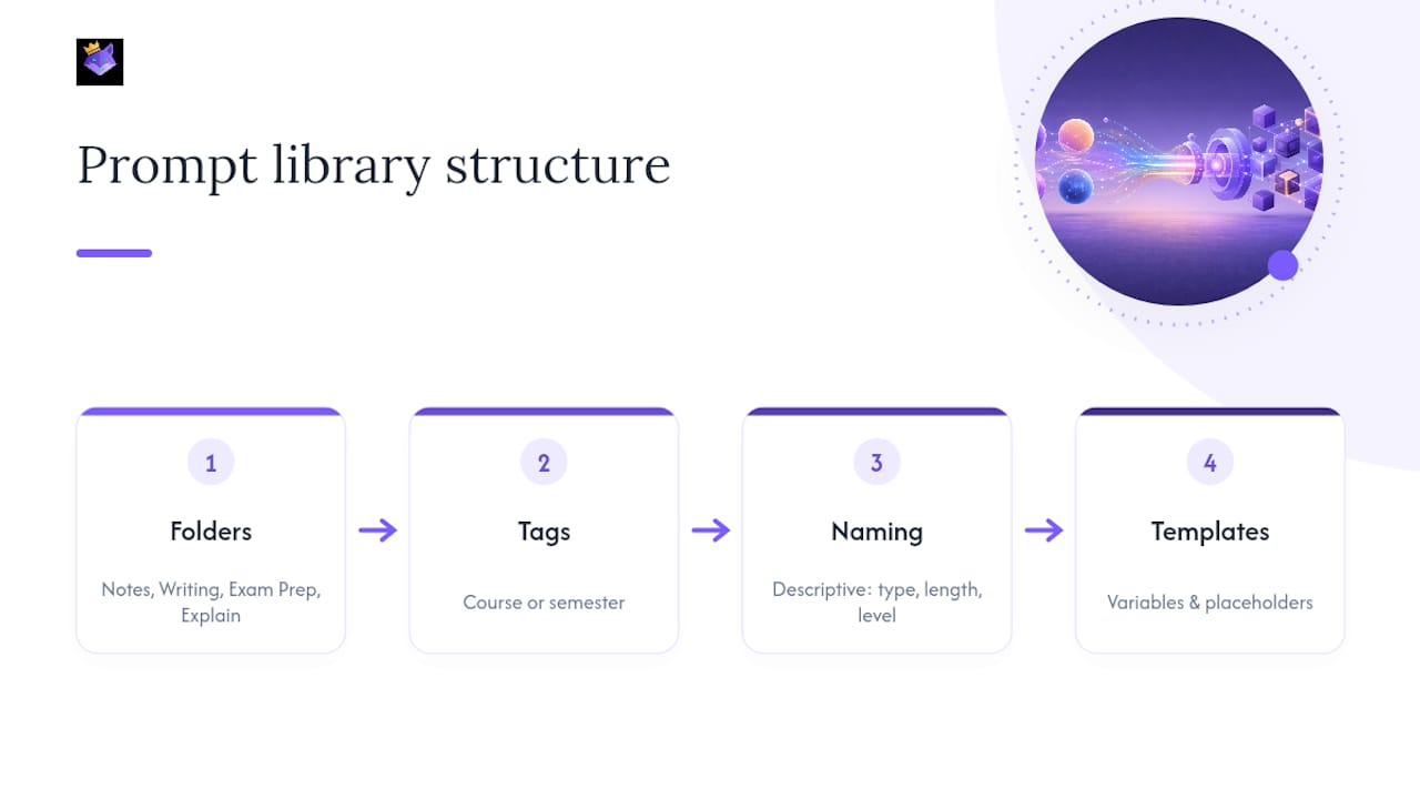 Prompt library folders tags and variables