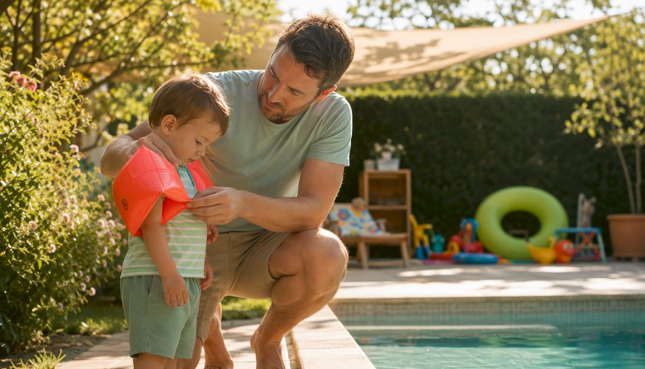 Bevor die Kinder ins Wasser gehen, sollten Eltern die Schwimmflügel sorgfältig auf Dichtigkeit und festen Sitz überprüfen.