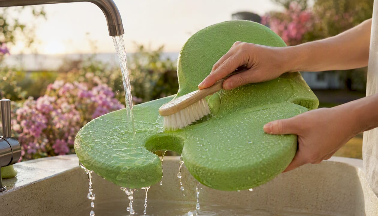 Die Schwimmhilfe aus Schaumstoff lässt sich am besten mit einer Bürste reinigen.