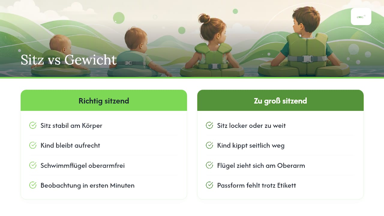 Diagramm zum Vergleich von Passform und Gewicht der Schwimmhilfe zur Sicherheit