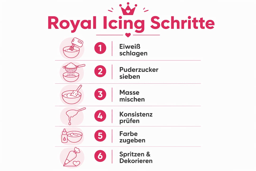 Schritt-für-Schritt-Infografik: So gelingt Royal Icing
