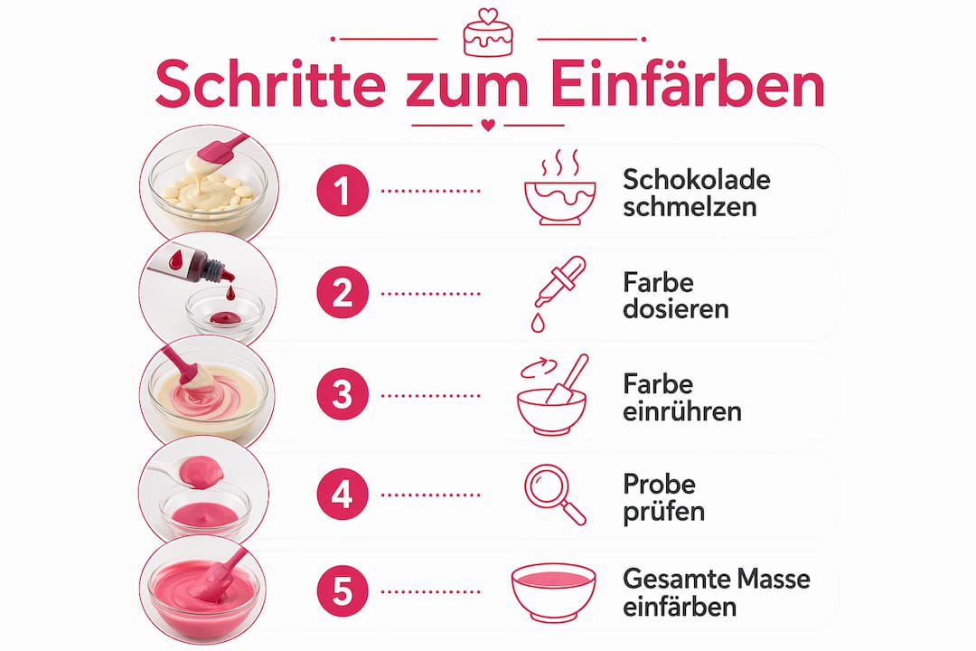 Schritt-für-Schritt-Anleitung: So färben Sie Schokolade richtig ein – als anschauliche Infografik