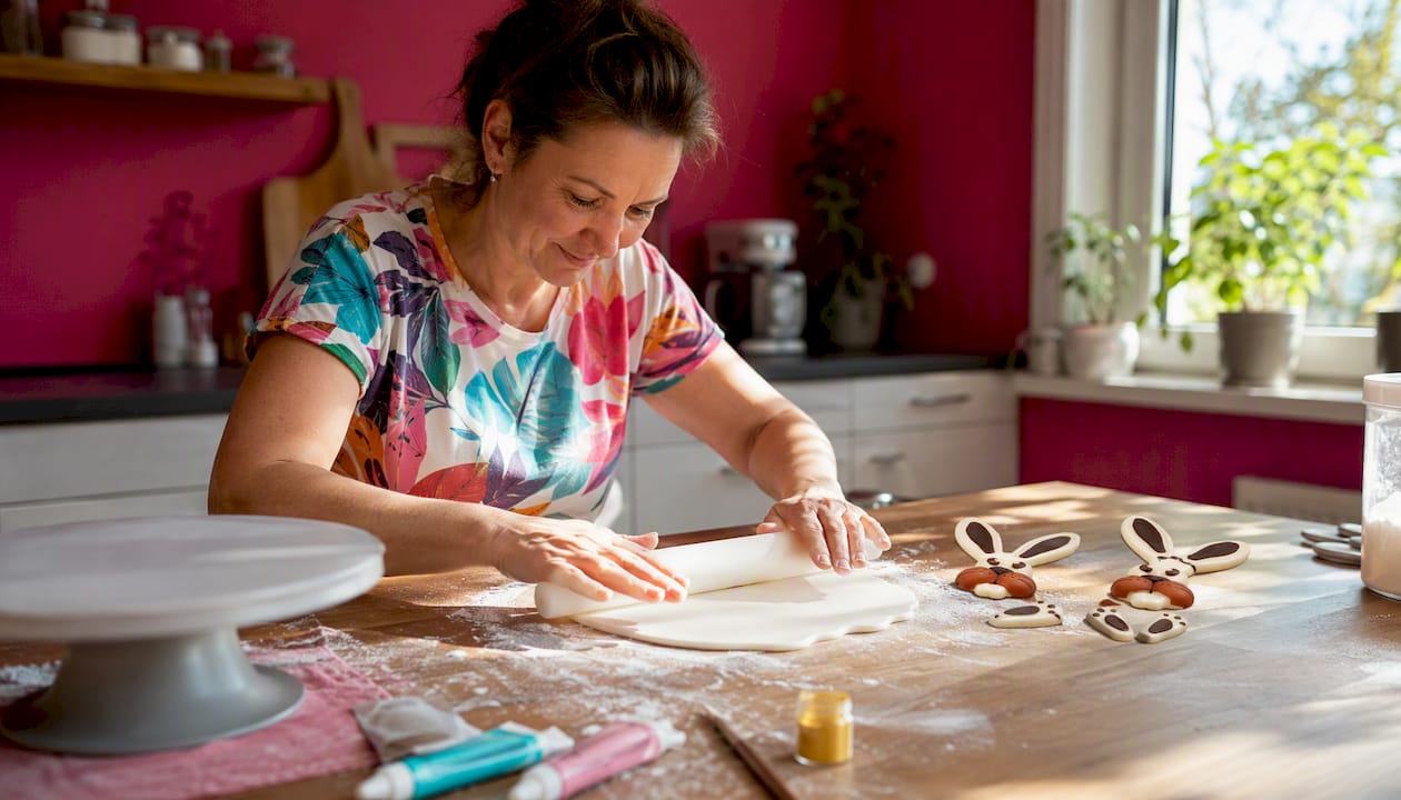 Mit eingefärbtem Fondant arbeiten: So sieht es aus, wenn man den Fondant mit Farbpaste ausrollt.
