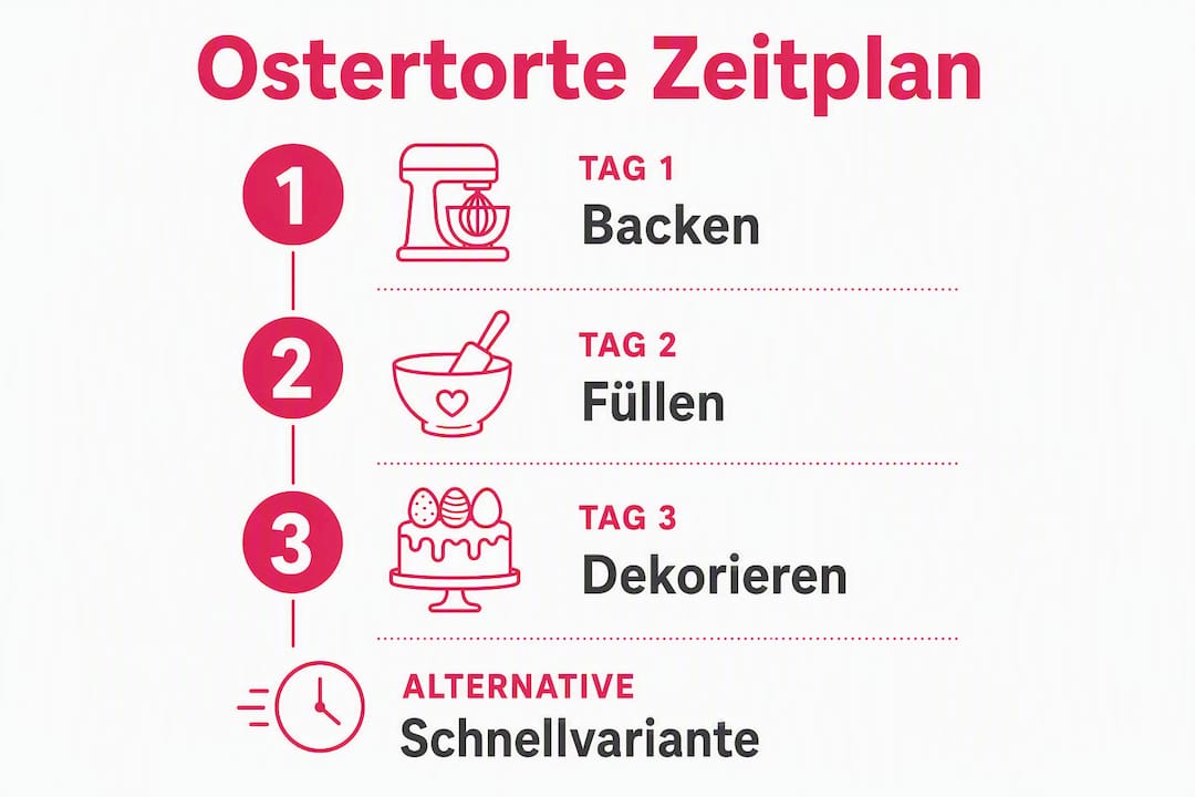 Ostertorte: Schritt-für-Schritt-Zeitplan als übersichtliche Infografik
