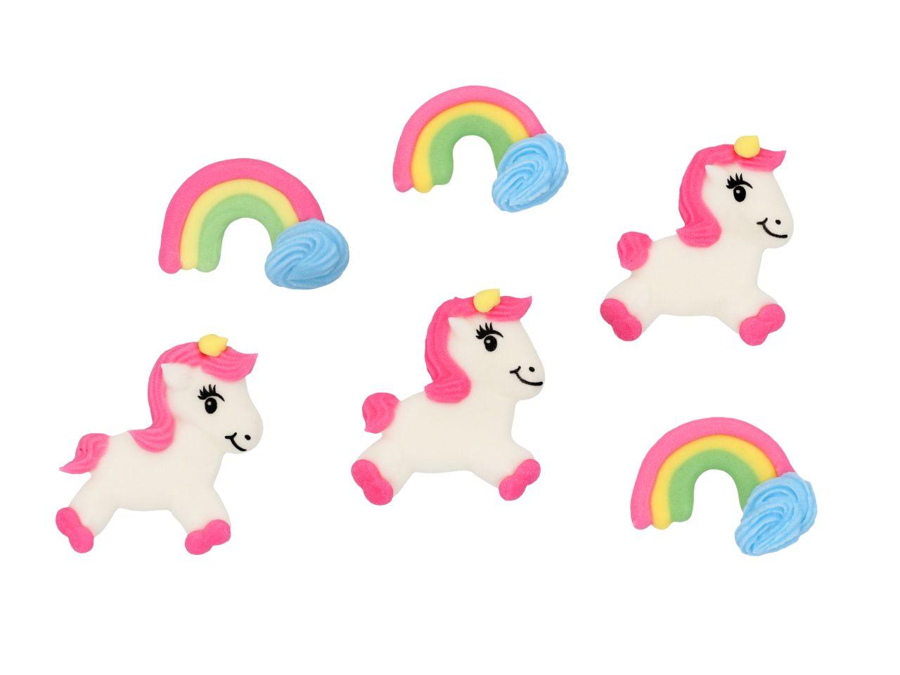 Einhorn Regenbogen flach Zucker-Set, 6 Stück