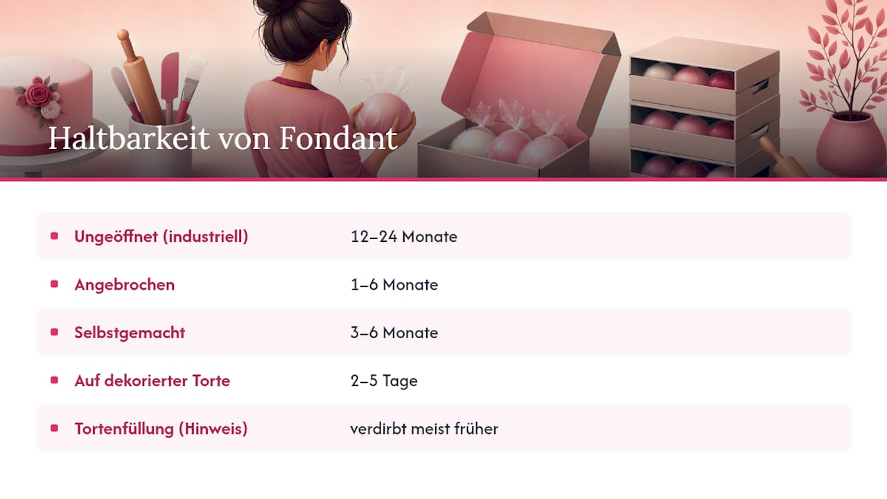 Wie lange ist Fondant haltbar? Realistische Zeitfenster — overview diagram