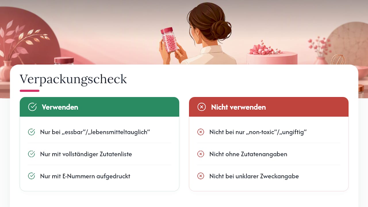 Prüfliste für essbaren oder nicht essbaren Glitzer