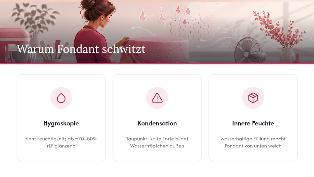 Warum Fondant schwitzt: Kondensation und Hygroskopie einfach erklärt — overview diagram