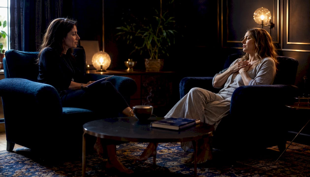 Therapist guiding somatic release session