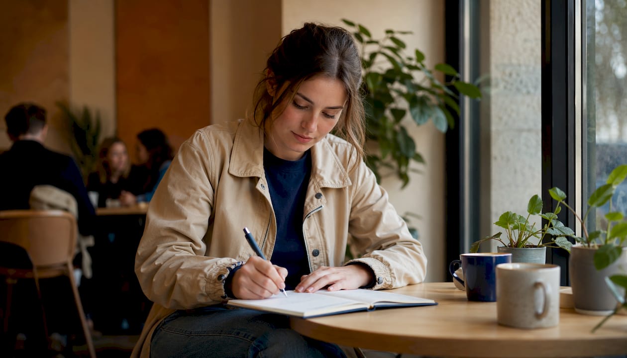 Une femme prend des notes concernant les délais de récupération de points sur son permis de conduire.
