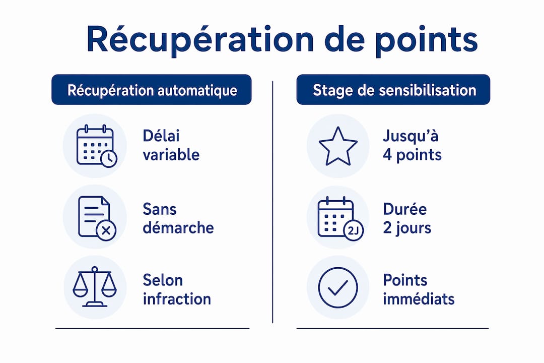 Infographie : quelles différences entre la récupération automatique de points et le stage de sensibilisation ?