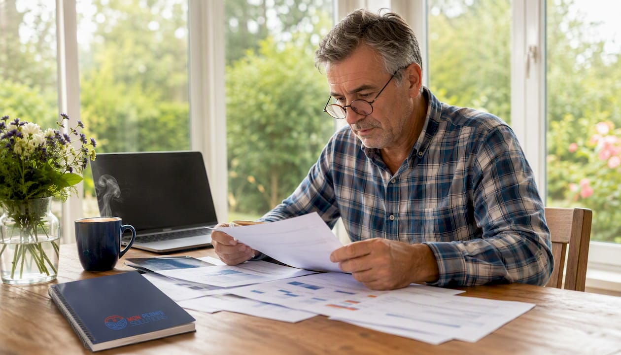Un homme consulte attentivement les documents de son stage de récupération de points.