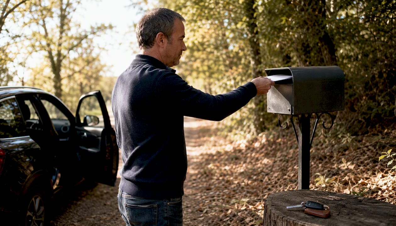 Une personne envoie par la poste son dossier de demande de remboursement.