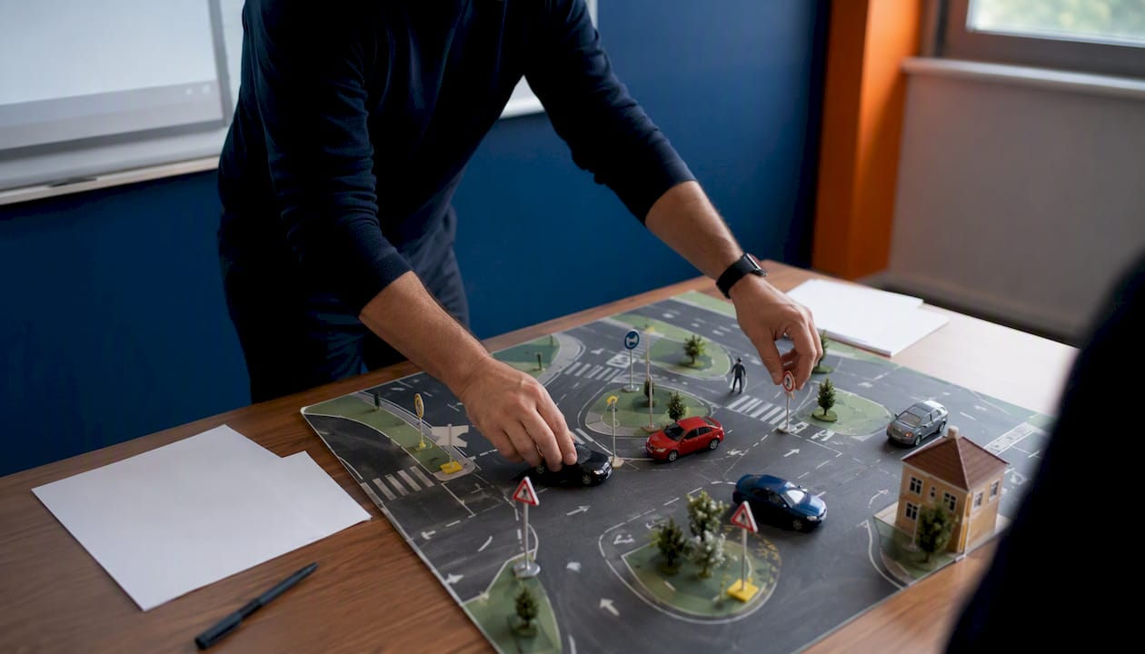 Intervenant en éducation à la sécurité routière avec atelier pratique sur maquette