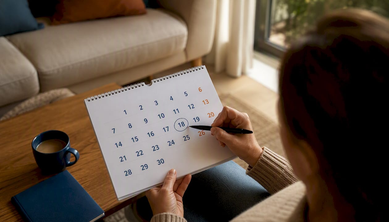 Une main qui entoure une date sur un calendrier, comme pour la mettre en évidence.
