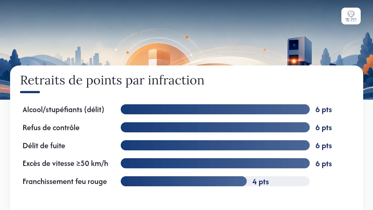 Tableau récapitulatif des types d’infractions au code de la route et du nombre de points retirés