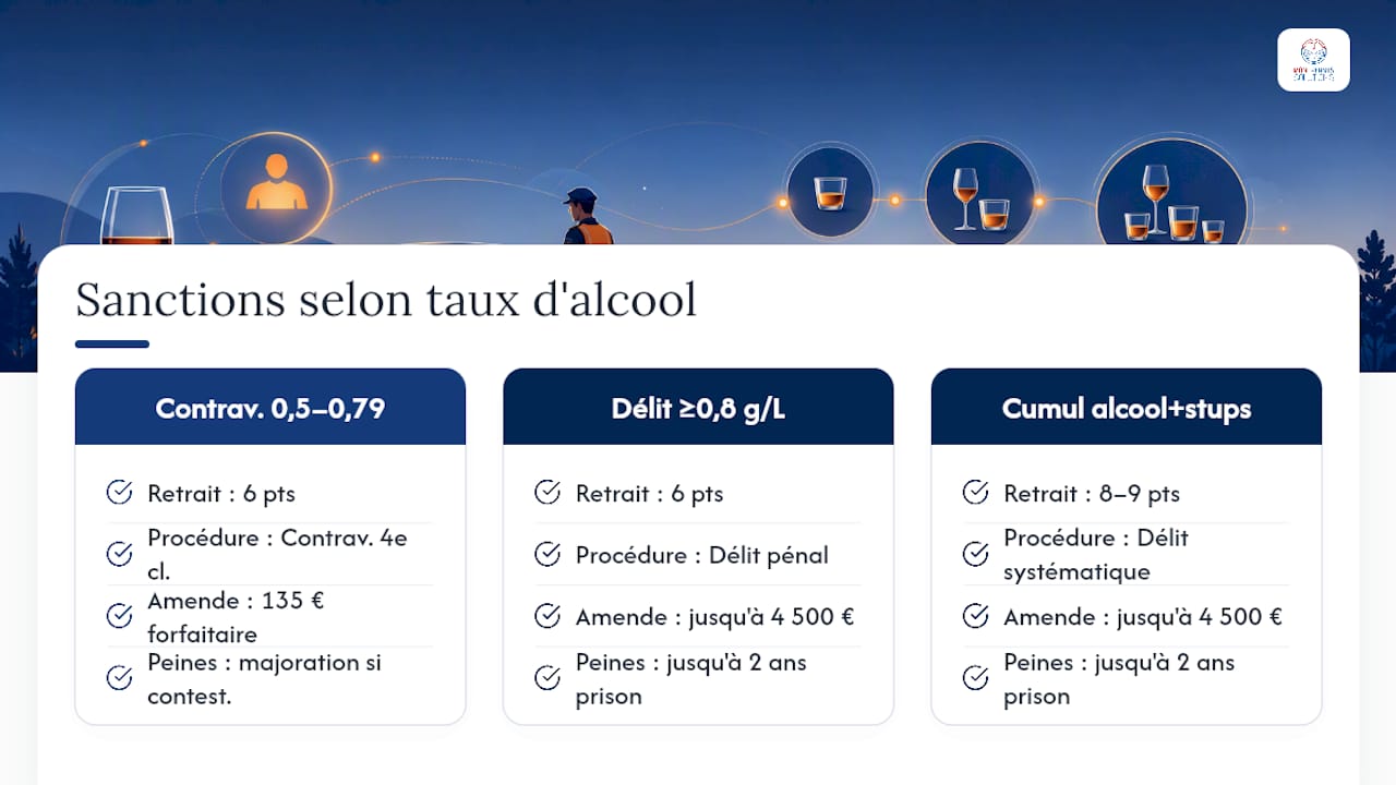 Quel est le barème des sanctions alcool au volant selon le taux constaté ? — overview diagram