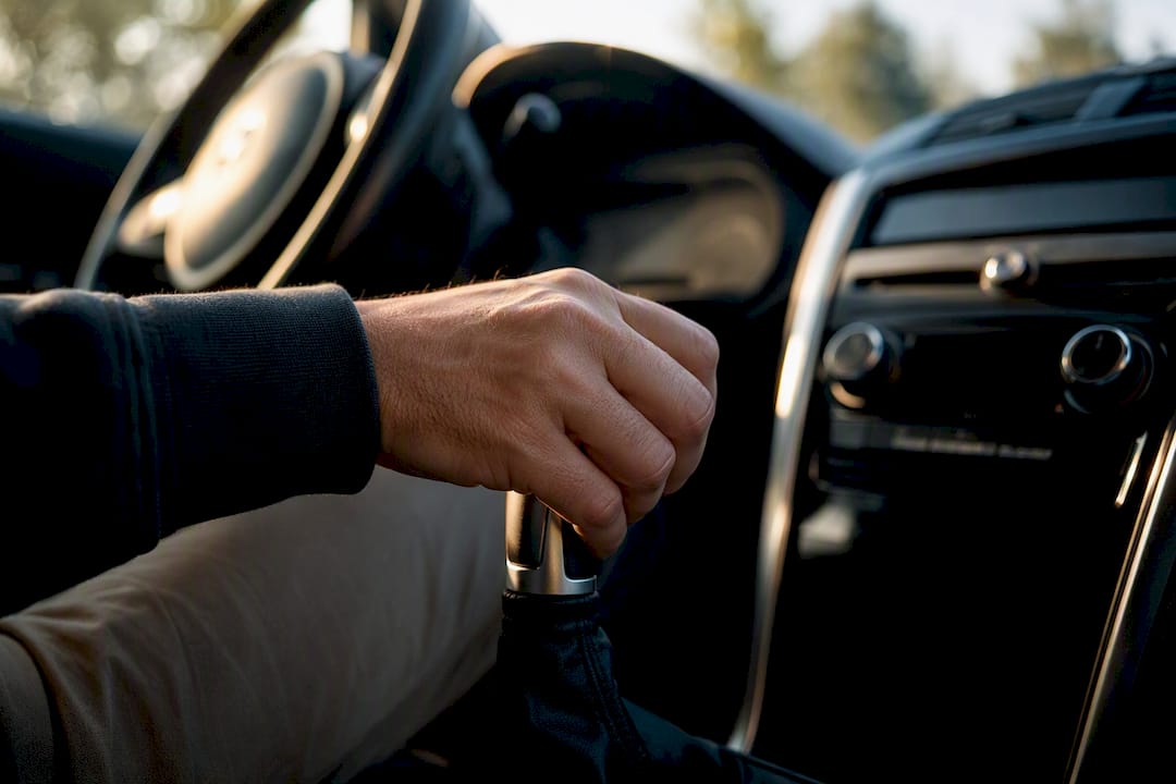 Main sur le levier de vitesse pendant la conduite probatoire