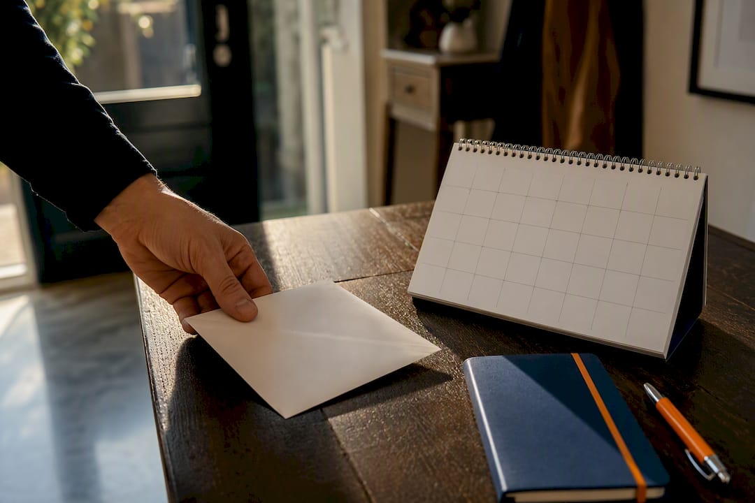 Courrier officiel déposé à côté d’un calendrier