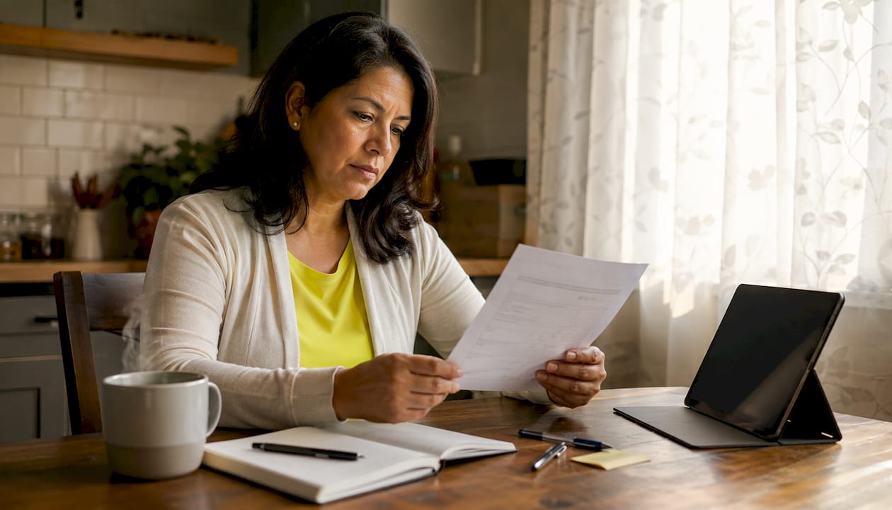 Woman reviewing accelerated underwriting paperwork