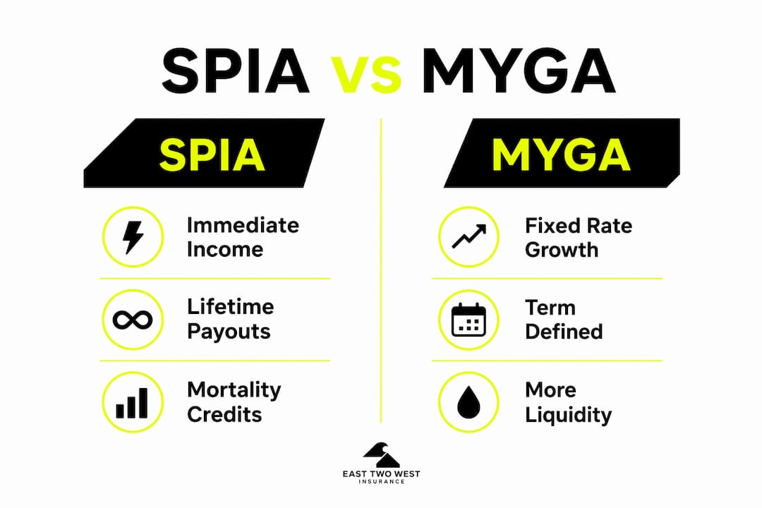 Infographic comparing SPIA and MYGA annuities