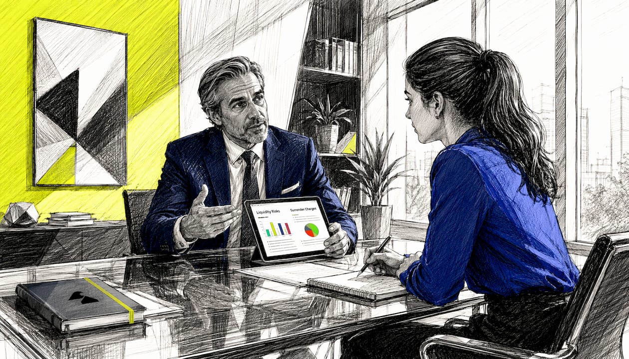Advisor discussing annuity surrender charges with client