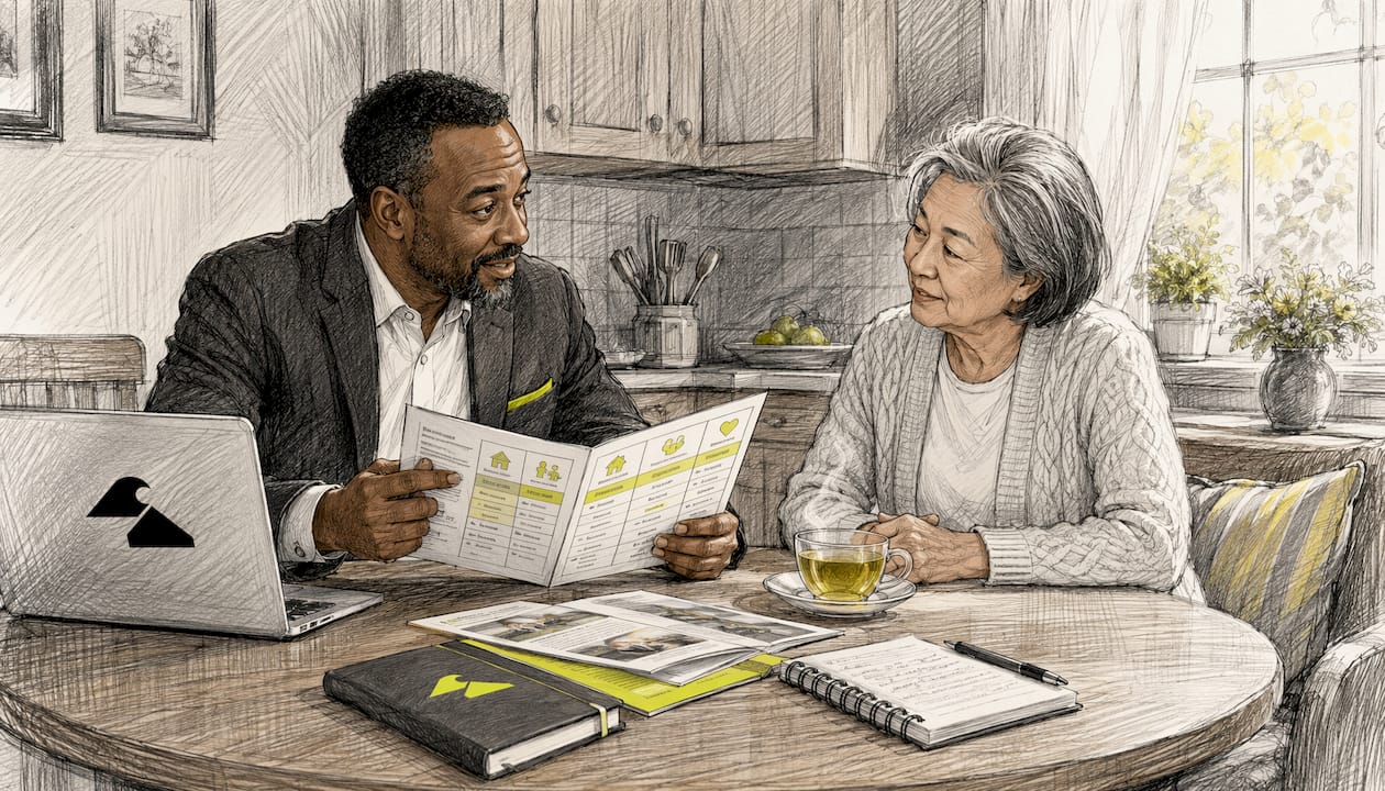 Insurance agent explaining policy types to client