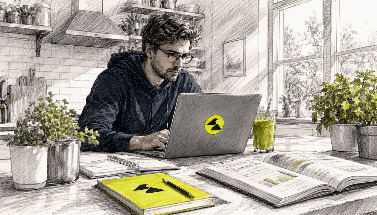 Man managing Roth IRA on laptop at home office
