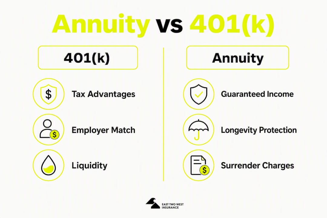 Infographic comparing annuities and 401(k) features
