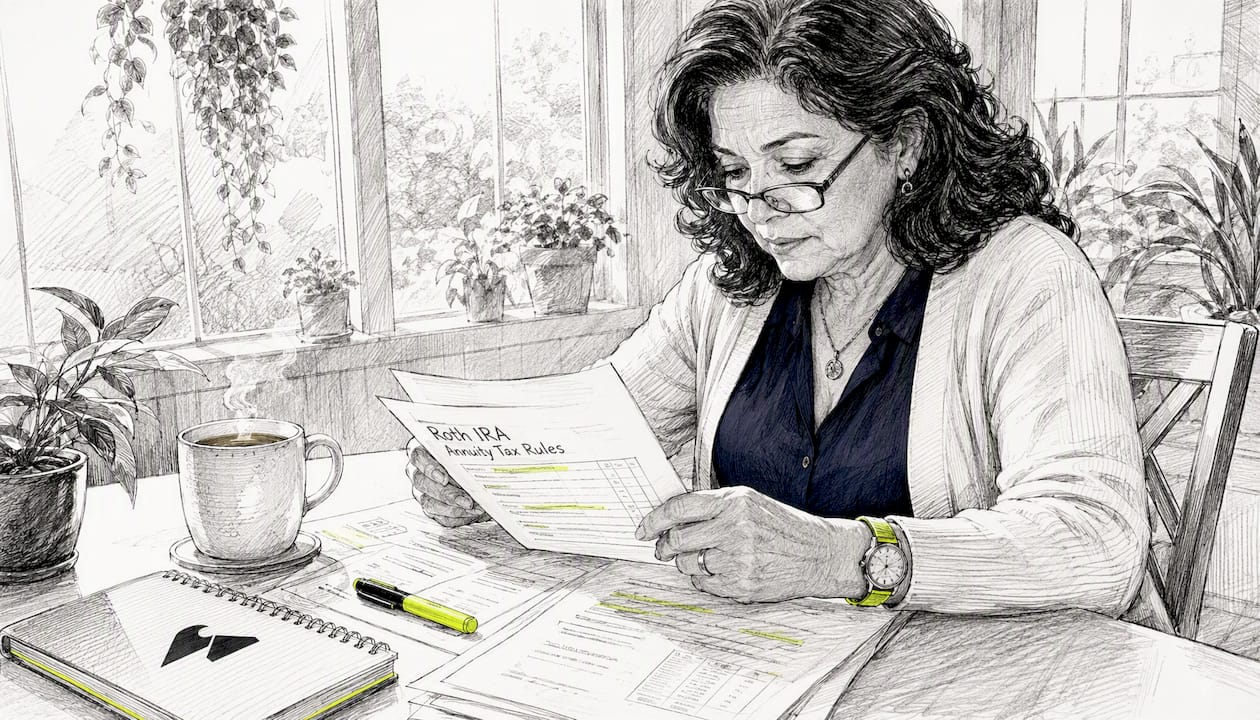 Woman studying Roth IRA annuity tax rules