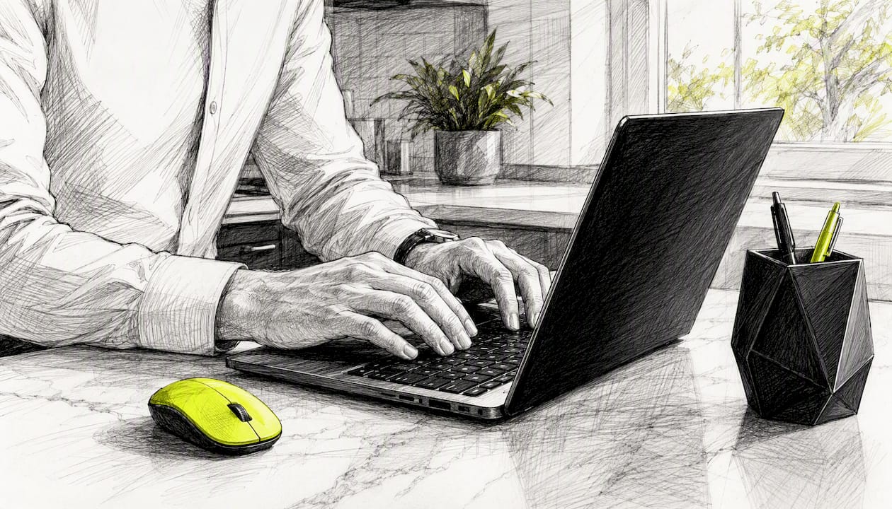 Person entering health questionnaire on laptop