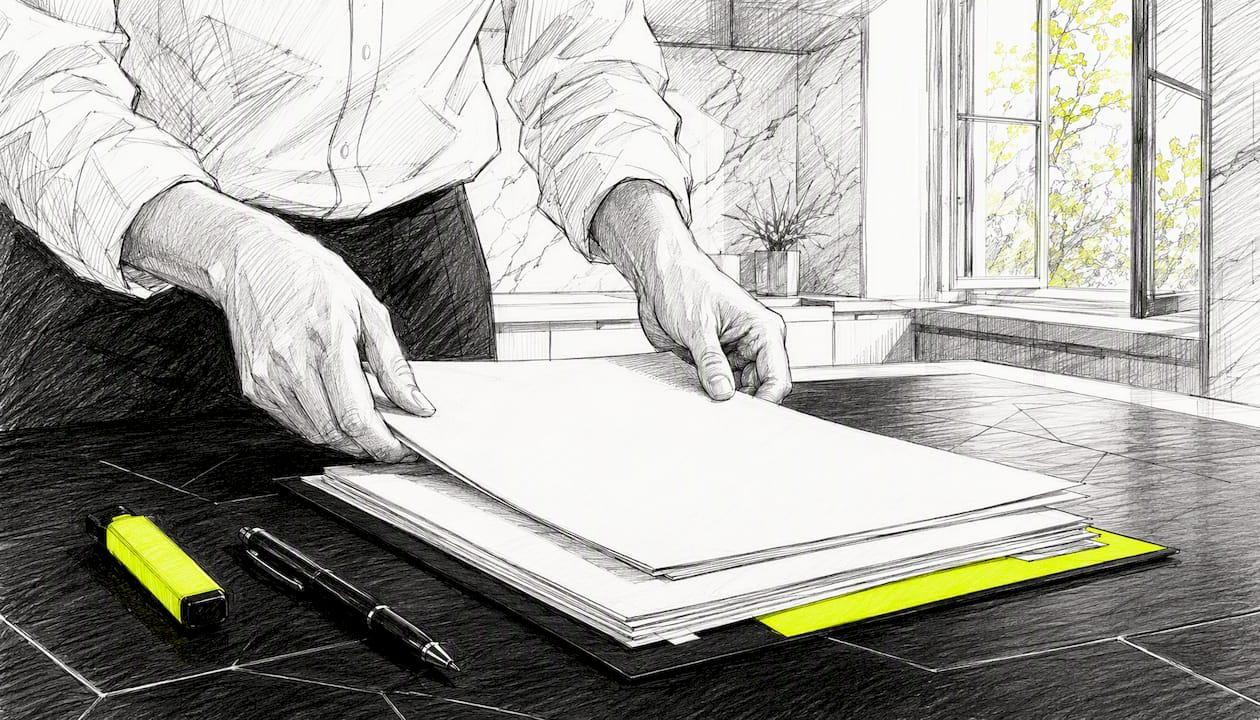 Hands arranging medical documents