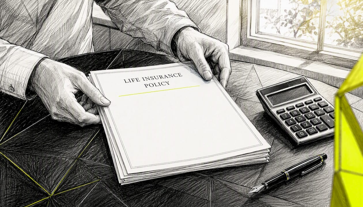 Hands reviewing life insurance papers with calculator