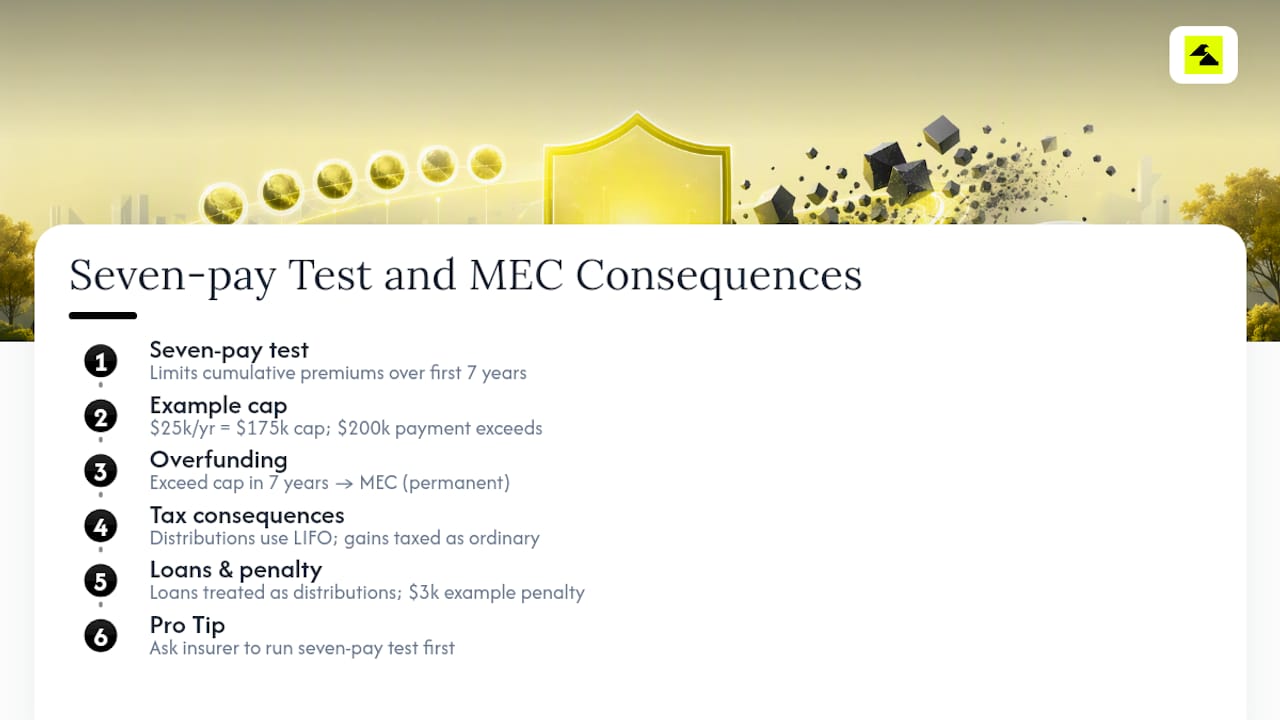 Diagram of Seven-pay test and MEC tax consequences