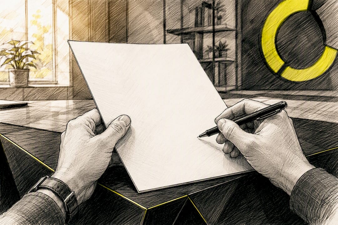 Hands with pen over blank contract