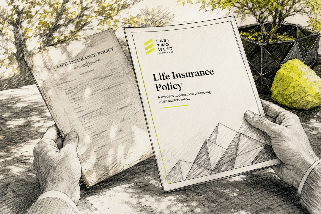 Hands holding two life insurance policies
