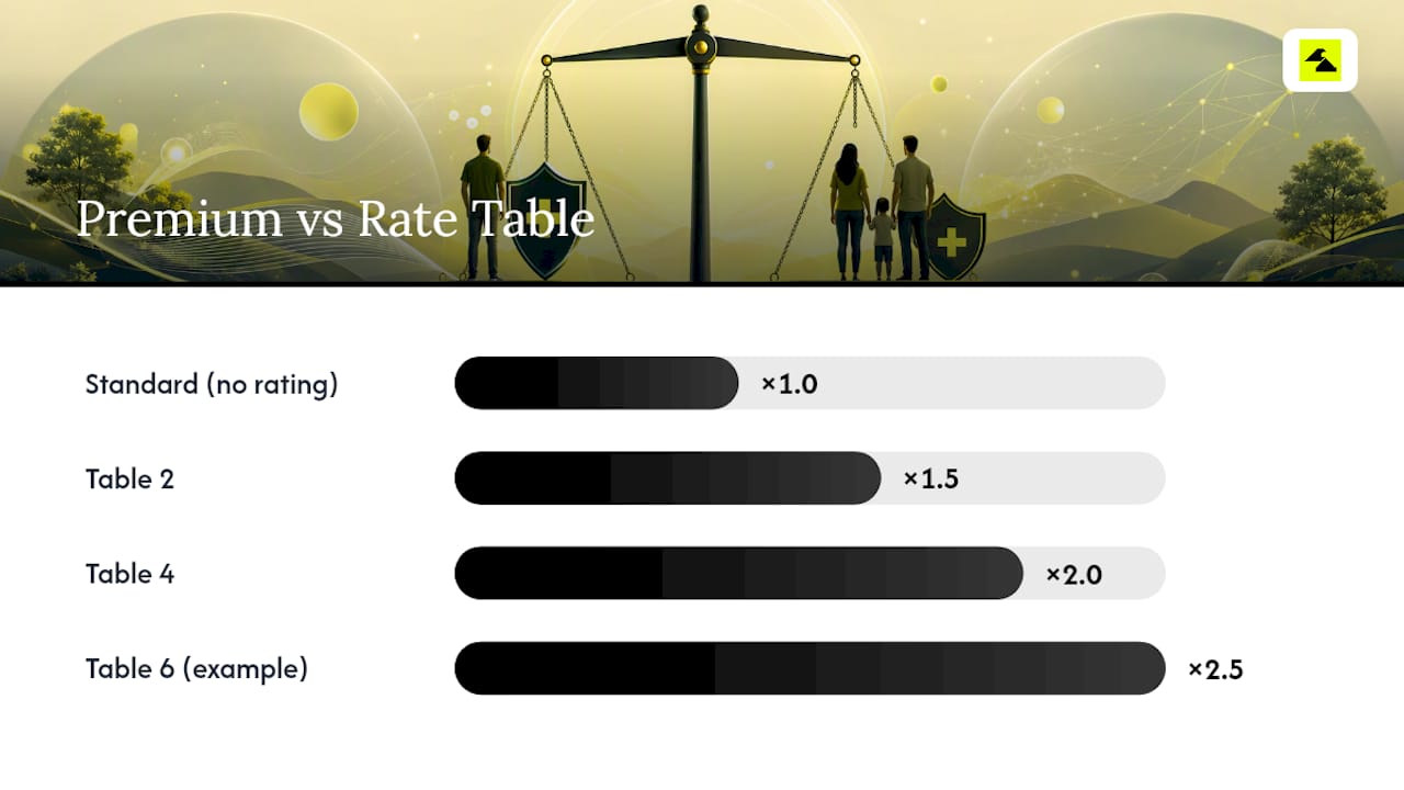Diagram of premium increases by rating table